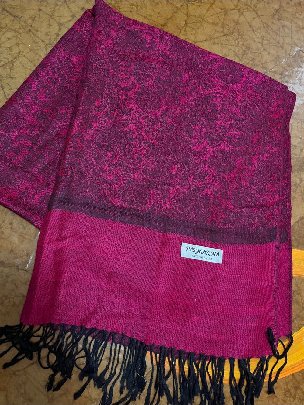 NEW Pashmina Womens Fuchsia Paisley Shawl 27x80 cashmere & silk - Picture 2 of 5